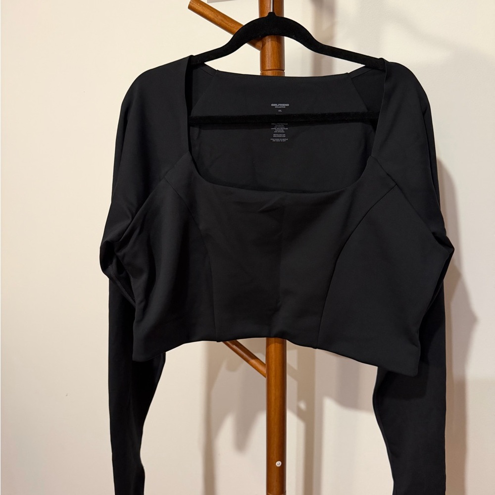 NWT Girlfriend Collective Black Square Neck Long Sleeve Crop Top Size 4x